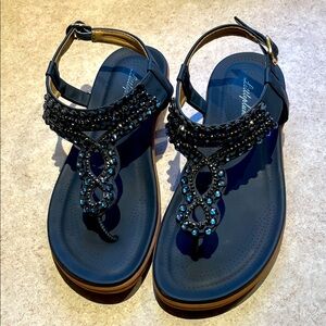 Elegant Navy Blue  Beaded Sandals